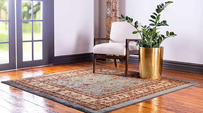 Unique Loom Voyage Collection Traditional Oriental Classic Intricate Design Area Rug (6' 0 x 6' 0 Square, Light Blue/Gold)
