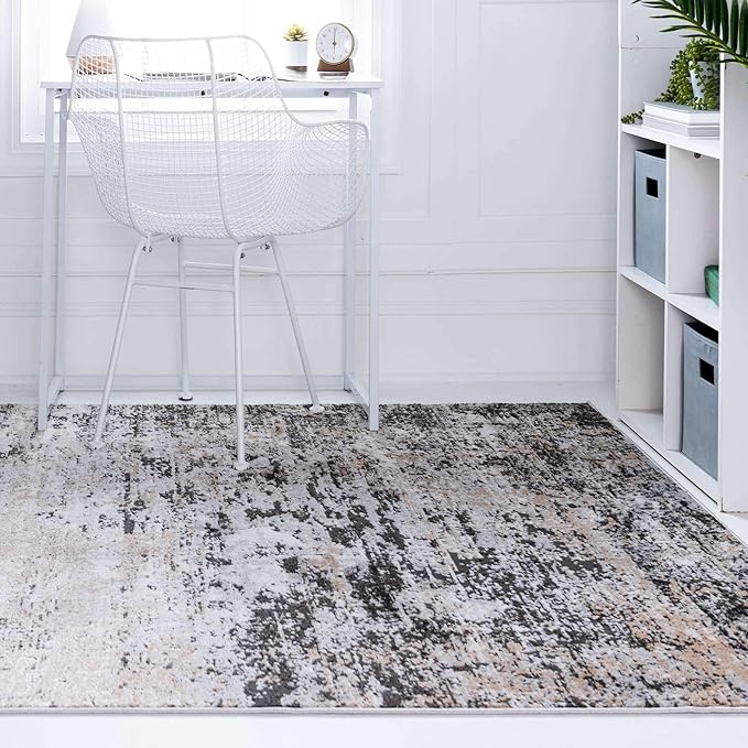 Rugs.com Leipzig Collection Area Rug – 4X6 Beige Low-Pile Rug Perfect for Entryways, Kitchens, Breakfast Nooks, Accent Pieces