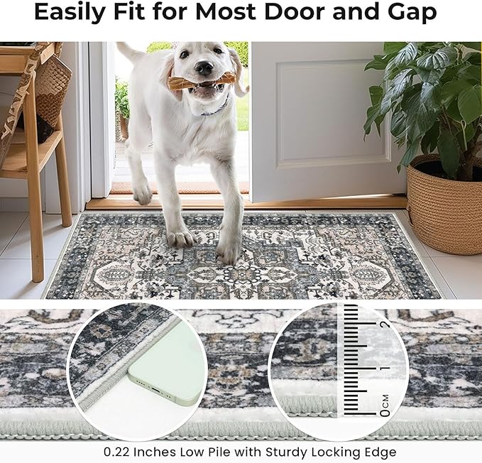 KOZYFLY Runners for Hallways 3x20 Ft Extra Long Faux Wool Washable Thin Hallway Rug Printed Runner Carpet for Entryway Bedroom Stair Kitchen Hall Living Room Decor, Black/Taupe/Beige