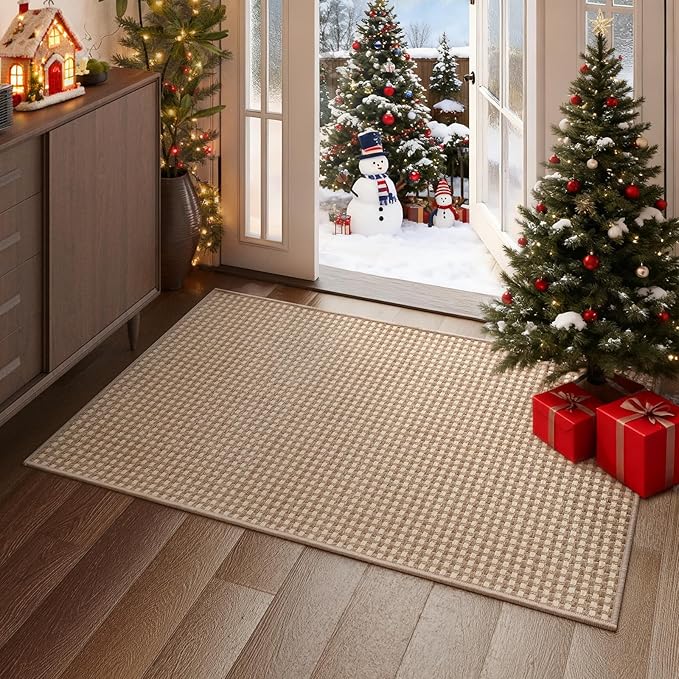 2x3 ft Indoor Door Mat Entryway Rug Non Slip Woven Washable Area Rugs Kitchen Mats for Floor, Front Entry Rug Entrance Doormat for Hall Porch Bathroom Kitchen Bedroom, Easy Clean, Brown 24"x36"