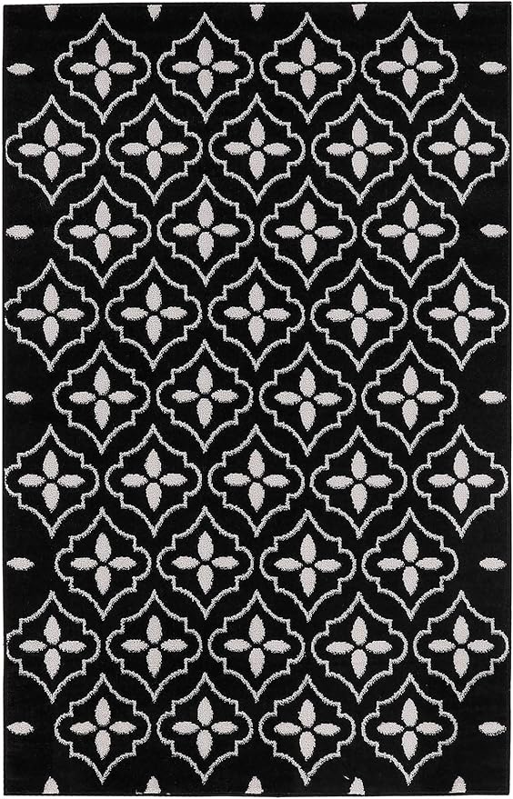 Nourison Home Nourison Essentials Black Ivory 4' x 6' Area Rug - Easy Clean, Non Shedding, Bed Room, Living Room, Dining Room, Kitchen (4' x 6')