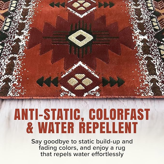 YHSF South West Native American Area Rug C318 - Easy Clean, Thick, Soft, Durable Native Tribal American Indian Inspired Rug for Bedroom/Living Room and more - Rust, 2 Feet 4 Inches x 10 Feet 11 Inches