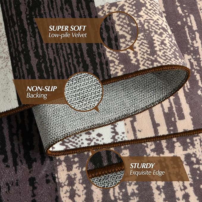 Large Area Rugs,Modern Geometric Patchwork Floor Decor for Bedroom Aesthetic Carpet, Rockwood Collection, Indoor Rugs for Living Room Dining Room Nursery Office Machine Washable Rug, 8x10 Ft Chocolate