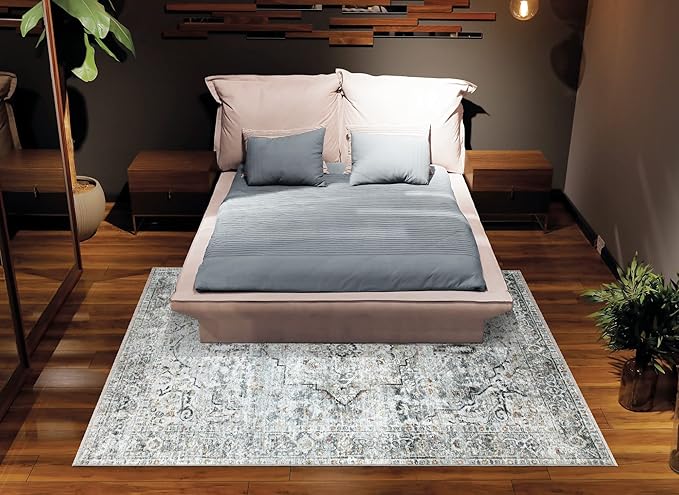 Bloom Rugs Caria Washable Non-Slip 4x6 Rug - Ivory/Gray/Caramel Traditional Area Rug for Living Room, Bedroom, Dining Room, and Kitchen - Exact Size: 4' x 6'
