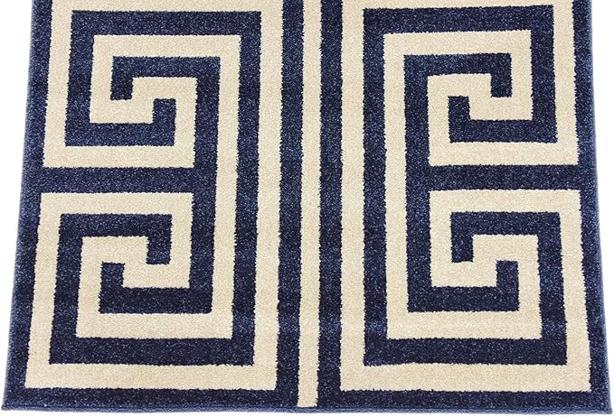 Unique Loom Athens Collection Classic Geometric Modern Border Design Area Rug (3' 3 x 5' 3 Rectangular, Navy Blue/ Beige)