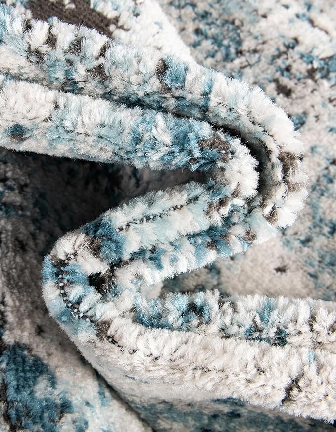 Rugs.com Leipzig Collection Rug – 5 Ft Square Blue Low-Pile Rug Perfect for Living Rooms, Kitchens, Entryways