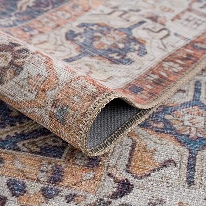 Bloom Rugs Washable 9' x 12' Rug - Orange/Blue/Beige Traditional Area Rug for Living Room, Bedroom, Dining Room, and Kitchen - Exact Size: 9' x 12'