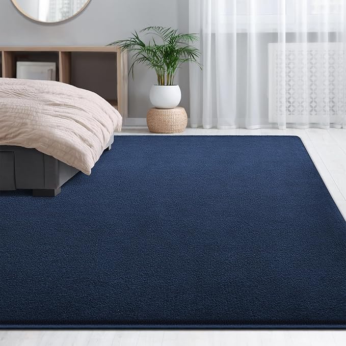 Large Area Rugs for Living Room Bedroom, 6x9 Feet Navy Blue Rug, Minimalist Modern Shag Rug, Soft Thick Memory Foam Indoor Carpet, Non-Slip Washable Rug for Boys Girls Dorm Nursery Room Home Decor