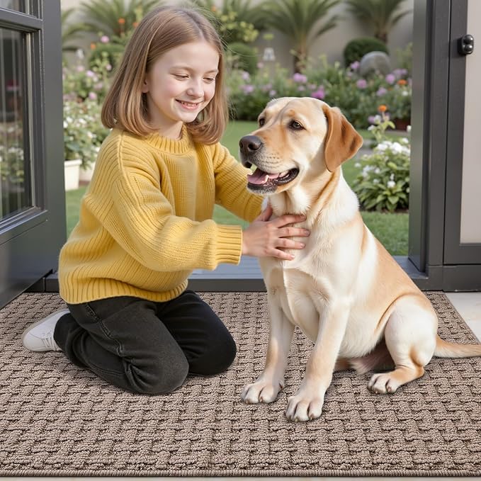 LUMI Washable Door Mat Indoor Entrance 24x36, Dirt Trapper Front Door Mats with Absorbent Interior and Non-Slip Rubber Backing, Entryway Doormat, Beige