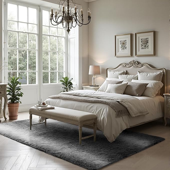 Zentavio Grey White Gradient Area Rugs for Living Room, Rugs for Bedroom 5x8 Fluffy Carpet Soft Shag Aesthetic Plush High Pile Gray Throw Rug for Nursery Kids Room Dorm