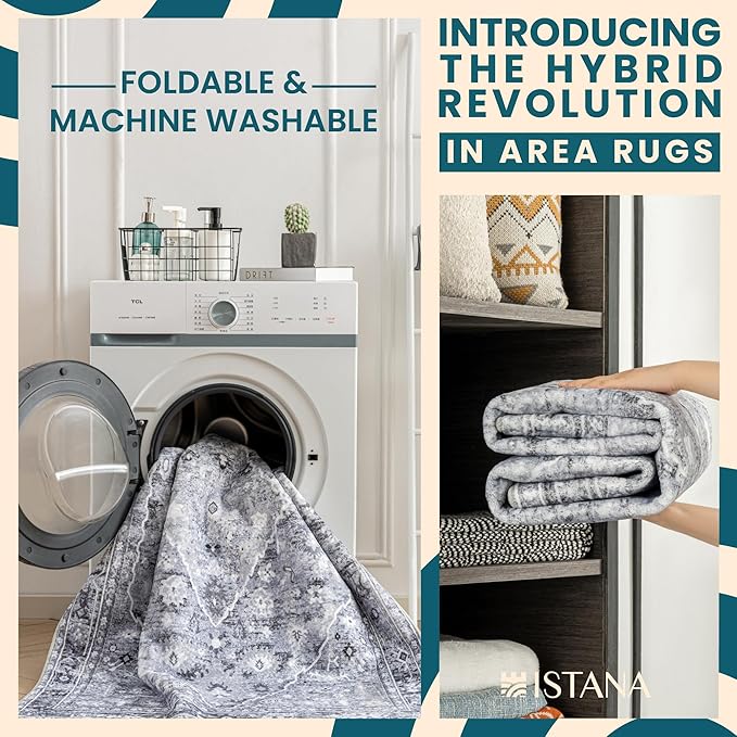 Istana Hallway Runner Rug 2x6 - Grey Kitchen Rugs Non Slip Washable -Silk's Soft Touch Carpet Runner - Stylish Rug for Home