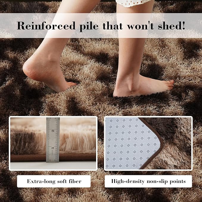 Fluffy Rug Shaggy Area Rug, Mottling Brown 9x12 Area Rugs for Living Room, Large Shag Area Rugs for Bedroom Kids Room Home Decor, Upgrade Anti-Skid Rectangular Fuzzy Rugs