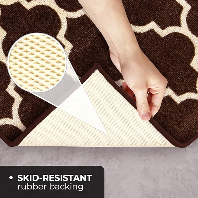 House, Home and More Skid-Resistant Carpet Runner – Moroccan Trellis Lattice – Coffee Brown & Vanilla Cream – 12 Feet X 26 Inches