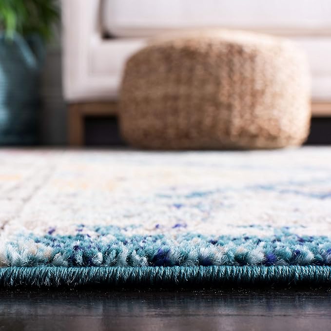 SAFAVIEH Madison Collection Accent Rug - 4' x 6', Dark Blue & Yellow, Boho Distressed Design, Non-Shedding & Easy Care, Ideal for High Traffic Areas in Entryway, Living Room, Bedroom (MAD418N)