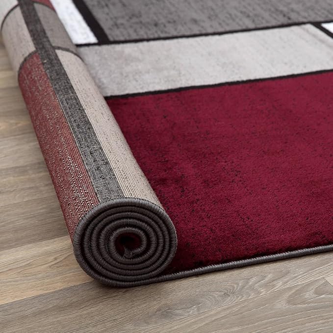 Rugshop Modern Geometric Boxes Red Area Rug, Non-Shedding Carpet for Living Room, Bedroom, or Dining Room, 5'3" x 7'3"