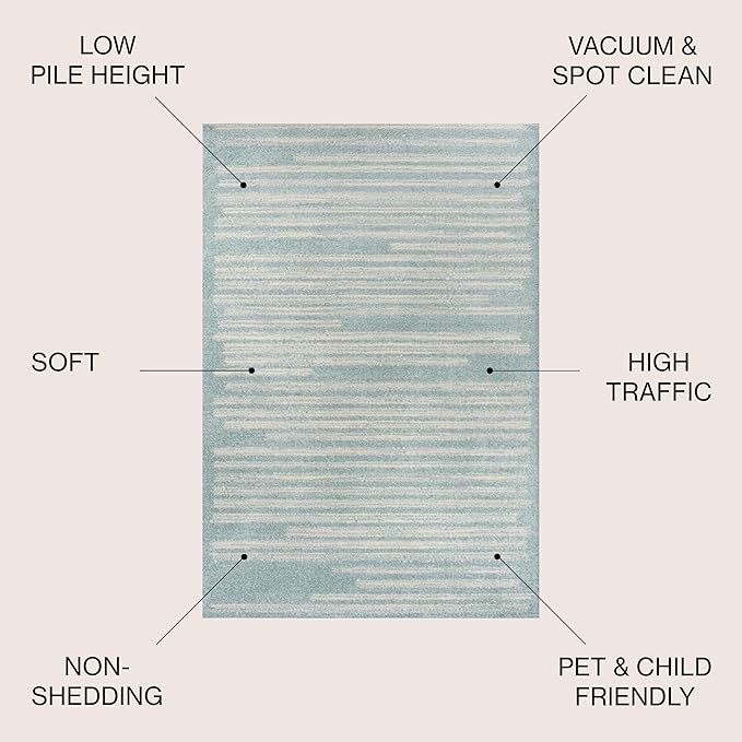 JONATHAN Y Khalil Modern Berber Stripe Turquoise/Cream Indoor Area Rug, 4x6, Contemporary, Bohemian, Easy-Cleaning for Living Room, Bedroom, Kitchen, Pet Friendly, Non-Shedding (MOH207D-4)