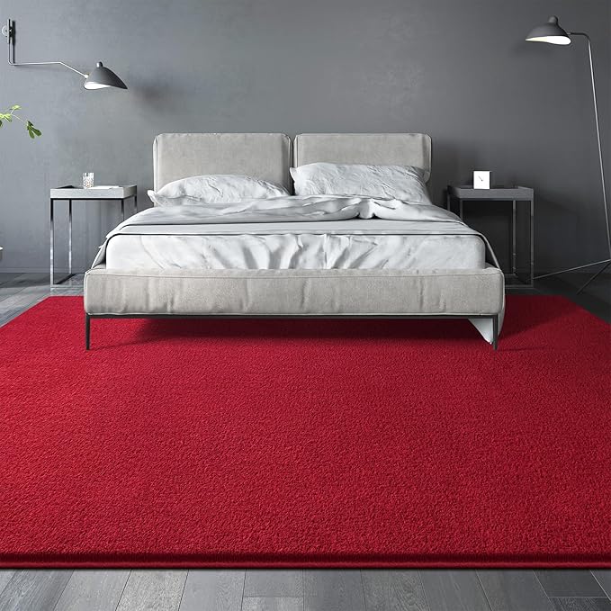 Large Area Rugs for Living Room Bedroom, 5x8 Feet Burgundy Red Rug, Minimalist Modern Shag Rug, Soft Thick Memory Foam Indoor Carpet, Non-Slip Washable Rug for Boys Girls Dorm Nursery Room Home Decor