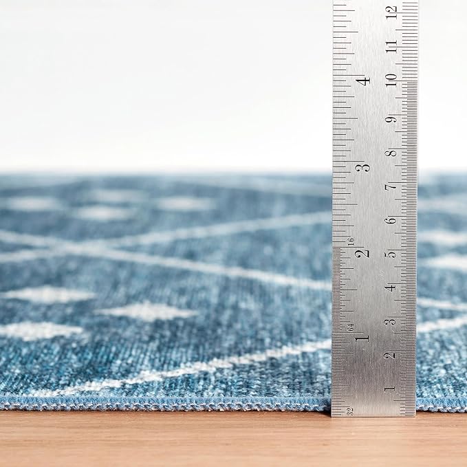 Dash & Albert Kota Indigo Machine Washable Rug, 8.5 X 11.5 Feet, Blue Geometric Pattern