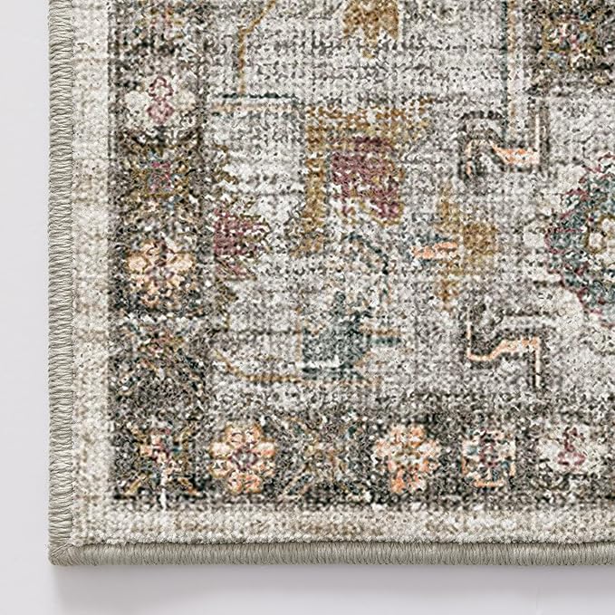 LUMI Indoor Thin Door Mat, 24x36 Washable Small Inside Doormat, Non Slip Low Pile Oriental Floor Carpet, Vintage Distressed Area Rug for Front Door,Entrance,Bedroom, Celadon