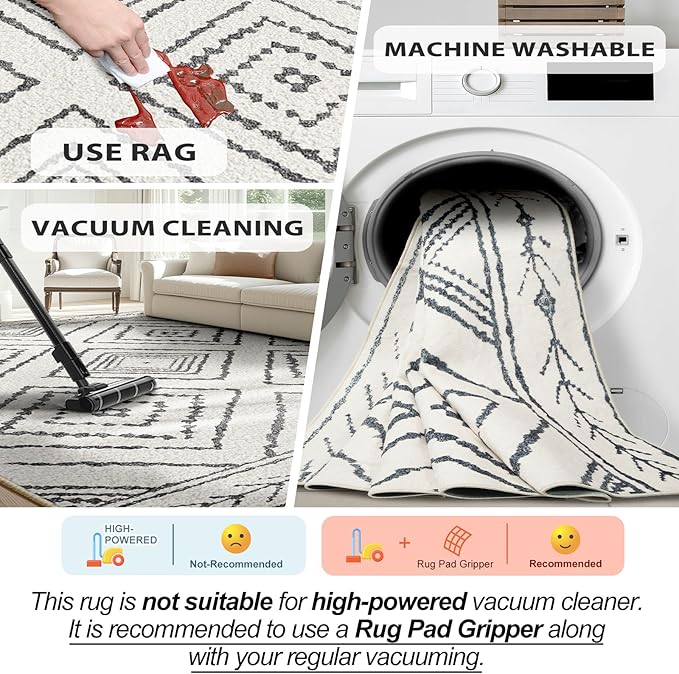 Area Rug 10x14 Rug Machine Washable Non-Slip Low Pile Print Pattern Western Rug for Living Room Bedroom Entryway Tribal Series -Navywhite/Black