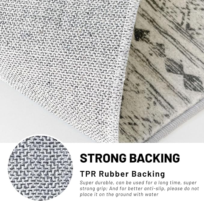 KUTA Washable Non-Slip Rugs for Entryway 2x3, Grey Moroccan Boho Small Area Rug, Ultra Soft Vintage Geometric Low-Pile Indoor Door Mat Floor Carpet for Indoor, Entrance, Kitchen, Bathroom, Bedroom