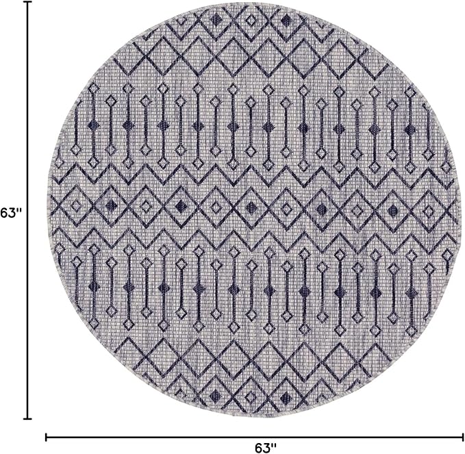 Unique Loom Outdoor Trellis Collection Area Rug - Tribal Trellis (5' 3" Round, Gray/ Black)