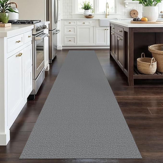 EARTHALL Washable Runner Rug 2.6x12 Ft Non Slip Runners for Hallways Cotton Rubber Backed Kitchen Runner Braided Indoor Floor Carpet Runners for Entryway, Hallway, Kitchen, Bedroom, Charcoal Gray