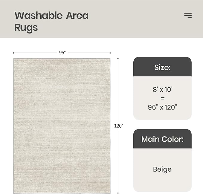 Valenrug Washable Rugs 8x10 - Stain Resistant 8x10 Area Rugs for Living Room, Non Slip Backing Printed Large Area Rugs for Bedroom, Folable Machine Washable Area Rug (8'x10', Beige)