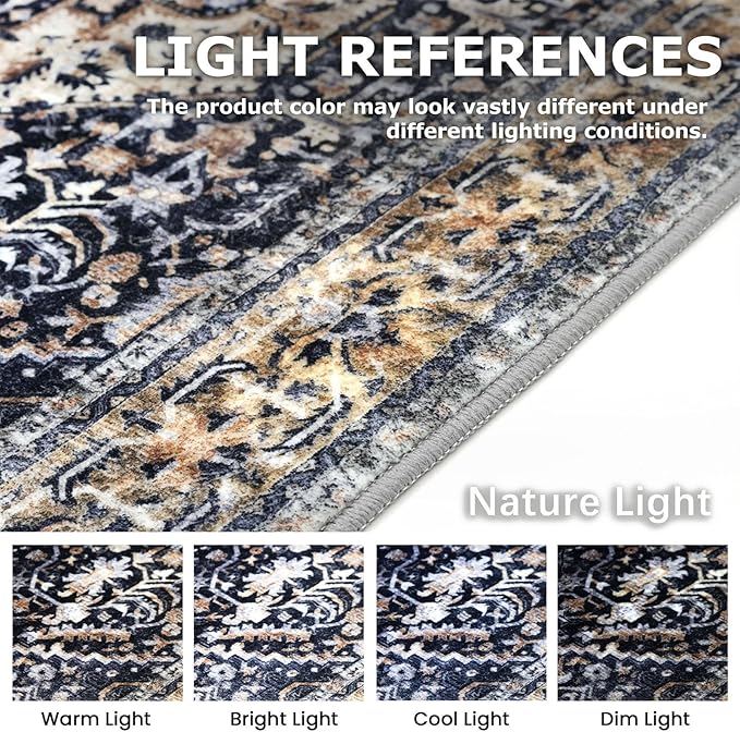 KOZYFLY Runners for Hallways 3x14 Ft Extra Long Washable Kitchen Thin Runner Rug Boho Runner Rug for Entryway Indoor Printed Faux Wool Stair Floor Carpet for Stair Kitchen Hall, Gold/Navy