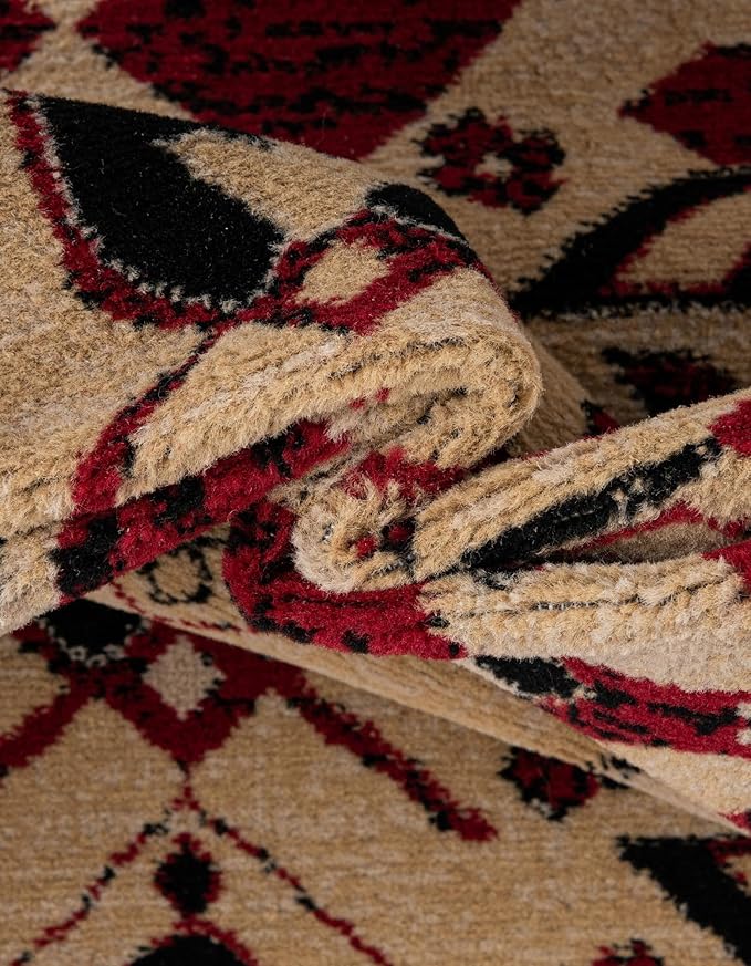 Unique Loom Taftan Collection Border Geometric Tribal Inspired Design Area Rug (4' 0 x 6' 0 Rectangular, Red/ Gold)