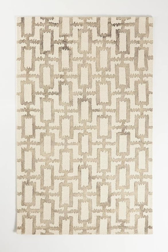 Hand-Tufted Wool Marengo Rug in Taupe – Geometric Patterned Carpet for Living Room, Bedroom & Study – Soft & Durable– 5 x 7