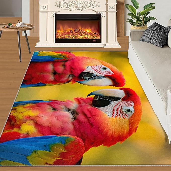 Parrot Rugs for Bedroom - 4x6 Area Rug - Cute Parrot Rugs for Living Room, Colorful 3D Animal Rug, Non-Slip Washable Home Decor Carpet