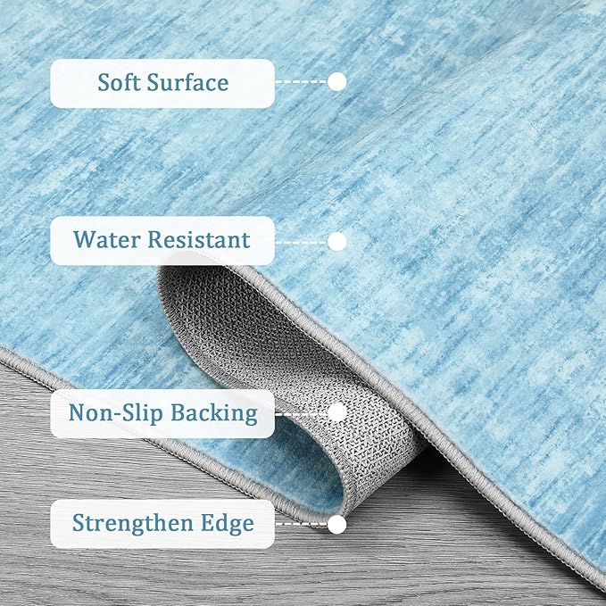 Garvee 8x10 Dining Room Rugs for Under Table, Machine Washable Area Rugs for Bedroom Non Slip Non Shedding Modern Solid Color Carpet, Stain Resistant Mats for Living Room, Light Grey