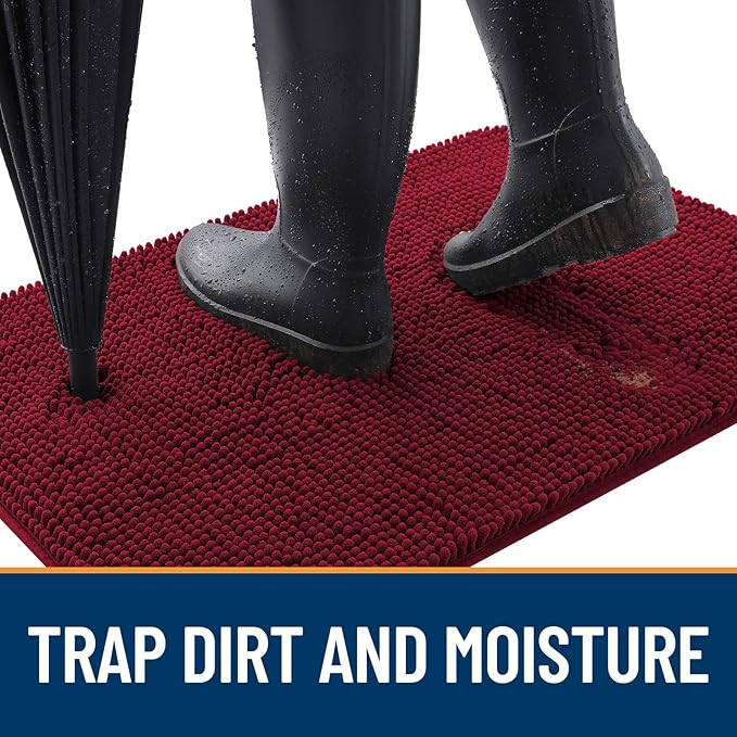 OLANLY Dog Door Mat for Muddy Paws 34x21, Absorbs Moisture and Dirt, Absorbent Non-Slip Washable Doormat, Quick Dry Chenille Mud Mat for Dogs, Entry Indoor Entryway Carpet for Inside Floor, Burgundy
