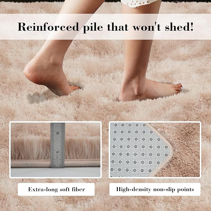 Fluffy Rug Shaggy Area Rug, Mottling Beige 6x9 Area Rugs for Living Room, Large Shag Area Rugs for Bedroom Kids Room Home Decor, Upgrade Anti-Skid Rectangular Fuzzy Rugs