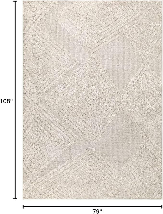 Antep Rugs Palafito 6x9 Geometric Shag Diamond High-Low Pile Textured Indoor Area Rug (Beige, 6'7" x 9')