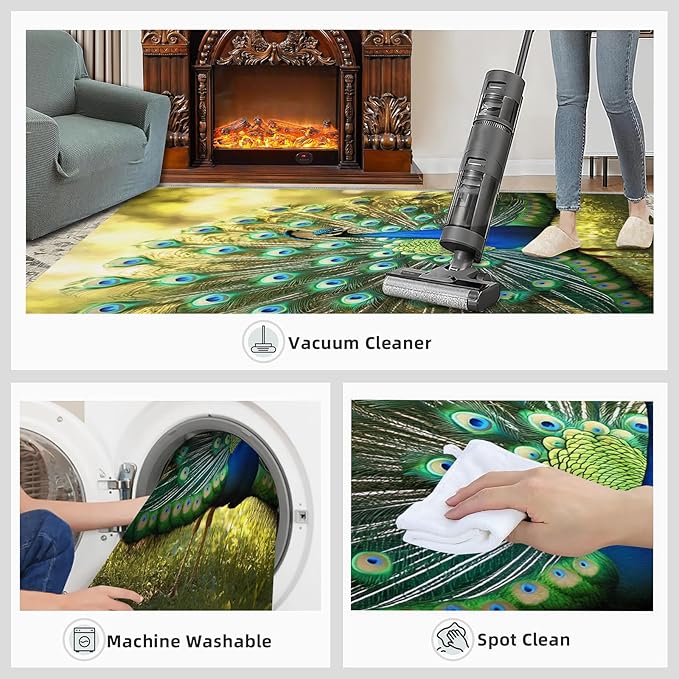 Peacock Rug 5x6-5x6 Rug, Wonderful Peacock Area Rugs for Bedroom, Nature Rugs for Living Room, Modern Style Washable Mat, Aesthetics Carpet - Peafowl Home Decor & Gifts