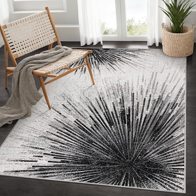 Lahome Modern Black Carpet for Living Room - Non-Slip Washable 4x6 Rugs Room Rugs for Bedroom Stain Resistant Throw Entryway Indoor Area Rugs, Abstract Print Carpet for Office Kitchen Laundry