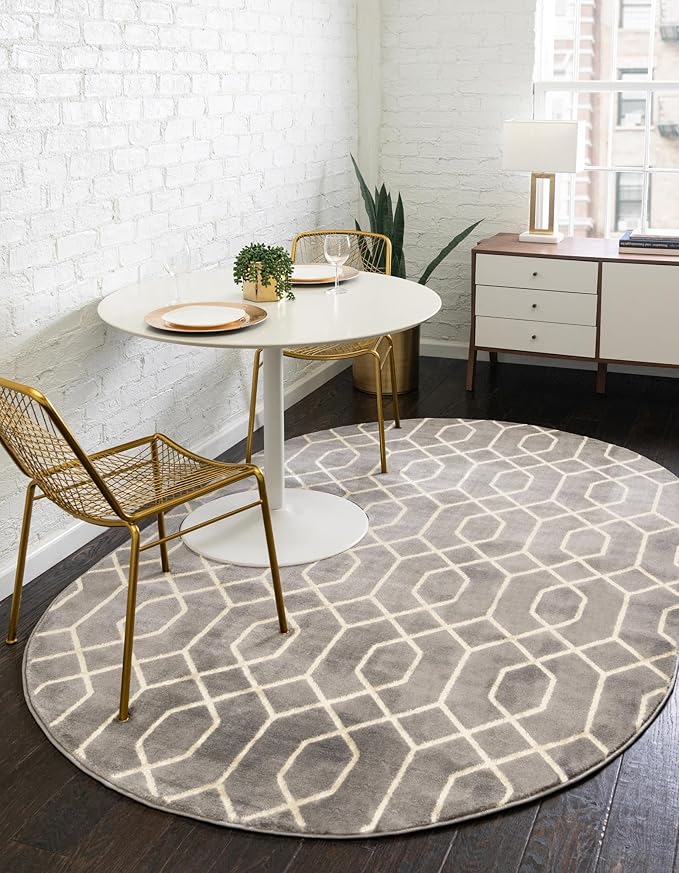 Unique Loom Marilyn Monroe Glam Collection Area Rug - Trellis (5' 3' x 8' Oval, Gray Gold/ Gold)