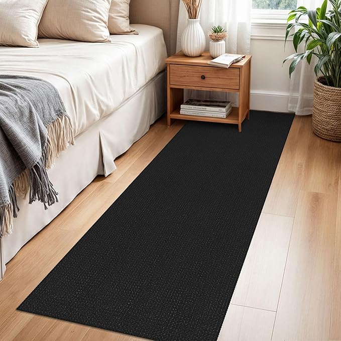 Braided Runner Rug 2x6 Ft Washable Runners for Hallways Non Slip Rubber Backed Kitchen Runners Cotton Entryway Runner Indoor, Woven Floor Carpet for Hall Kitchen Bedroom, Black/Grey