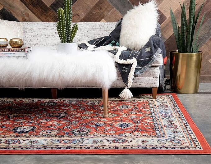 Unique Loom Sialk Hill Collection Area Rug - Washington (9' 10" x 13' 1" Rectangle Terracotta/Cream)
