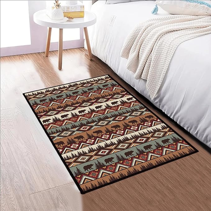 Rustic Cabin Wildlife Entrance 2x3 Rug,Bear Moose Deer Country,Farmhouse Door Mat Indoor Throw Rugs Small Entryway Rug Doormat Washable Non Slip Vintage Floor Carpets Mat for Front Door,Bedroom