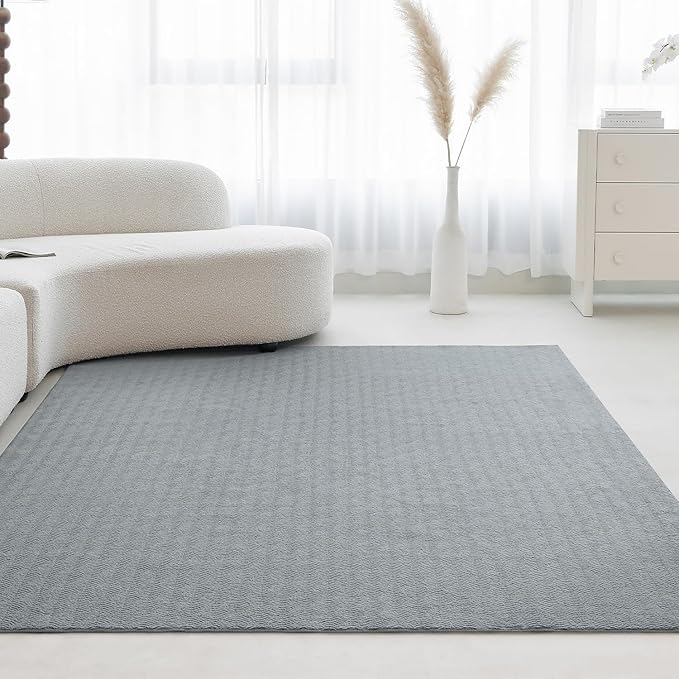 Faux Cashmere Area Rug - 5x7 Modern Low Pile Non-Slip Carpet for Living Room Bedroom, Gray