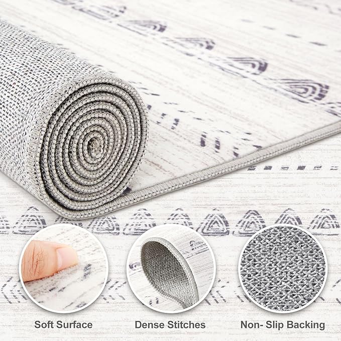 Nakagishi Round Rug Boho Area Rugs: 8x8 Washable Large Circle Neutral Soft Stain Resistant Non-Slip Carpet for Women Aged 25-45 Farmhouse Home Decor Enthusiasts - Living Room Bedroom Dining Room