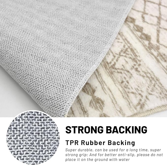 KUTA Boho Hallway Runner Rug 2x5 ft Moroccan Washable Non-Slip Vintage Beige Kitchen Rugs Ultra Soft Distressed Geometric Floor Carpet Runners for Bedroom Laundry Living Room
