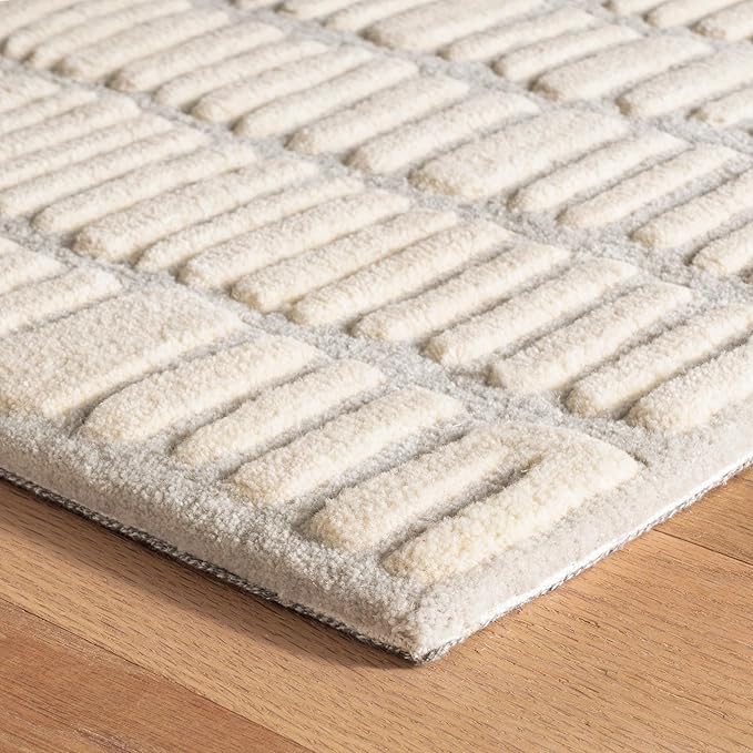 Dash and Albert Roark Wool Area Rug - 3' x 5' Ivory Geometric Hand Tufted Accent Rug - Durable, High Traffic Areas Hallway, Living Room, Stairs - Premium Luxury Hotel Quality Soft Breathable