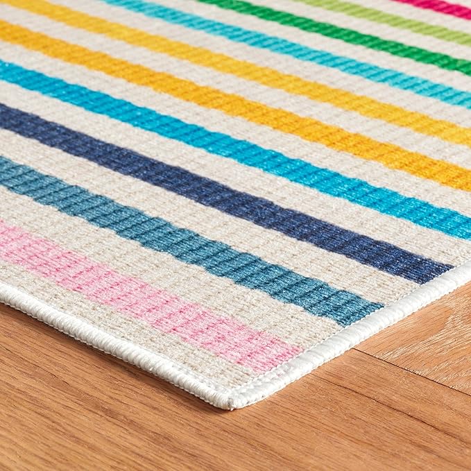 Dash & Albert Rainbow Stripe Multi Machine Washable Rug, 7.5 X 9.5 Feet, Multicolored Stripe Pattern