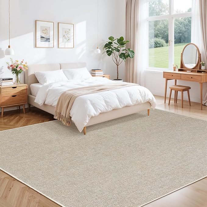 LBRO2M Easy Jute Solid Area Rug 9X12 Washable Rugs for Living Room Bedroom Natural Jute Look Indoor Outdoor Rug Durable, Solid Non Shedding Eco Friendly (9X12 Gray)