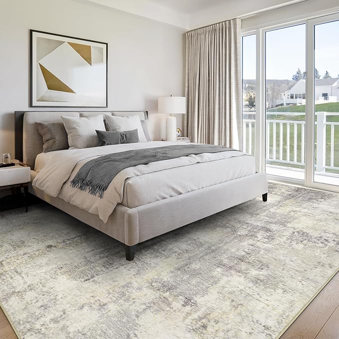 Washable Area Rug for Living Room 6x9 - Neutral Modern Abstract Rugs, Soft Non Slip Carpet with for Bedroom, Under Dining Room Table, Home, Office, Dorm - Brown Grey