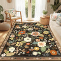 Floral 5x7 Area Rug Machine Washable Soft Print Boho Carpet Non Slip Doormat Low Pile Flower Area Rugs for Living Room Bedroom Nursery Kitchen Dining Room Indoor-Black/Yellow/Red